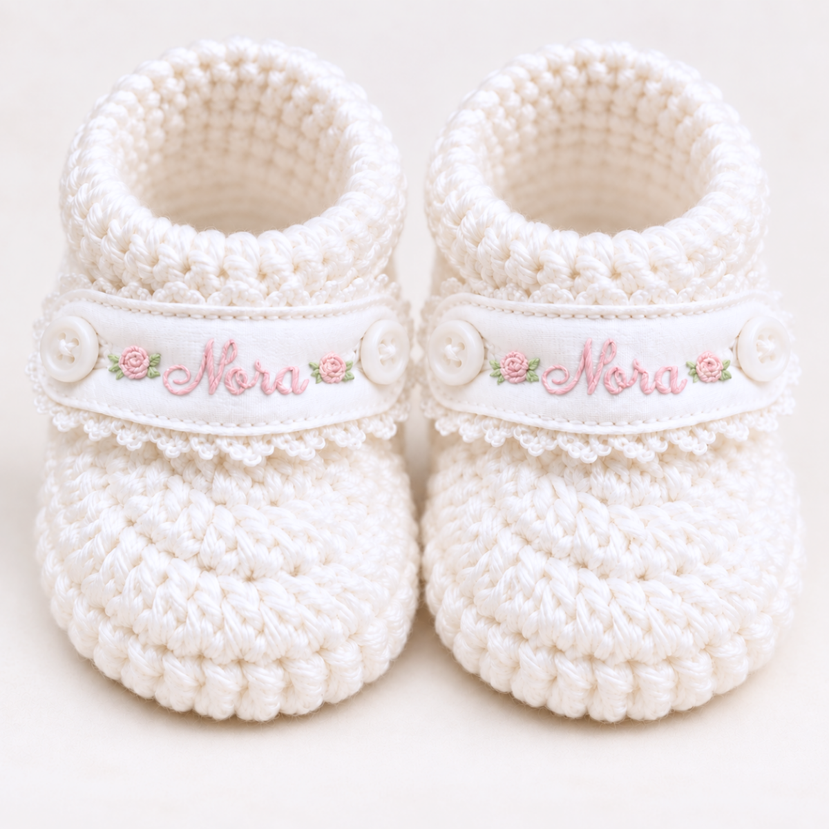 Crochet Baby Booties Picot Trim Strap