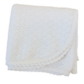 Heirloom white knitted baby blanket for take home outfit that can be personalized
